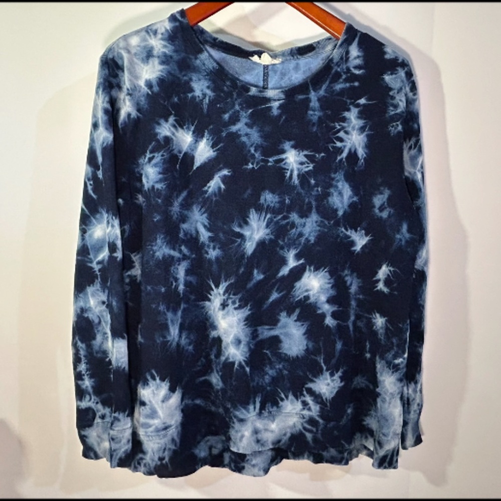 June and Delancey Long Sleeve Tie Dye Tee/Lightweight Sweatshirt Blue Size L